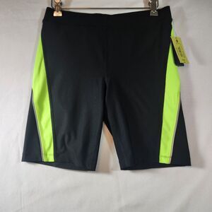 Xersion Performance Fit Shorts Womens Medium Black Shocking Lime 8" Inseam NWT